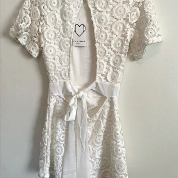 White Lace Romper coastal cowgirl beach chic NWT backless XS Oh My Love Summer - Picture 8 of 13
